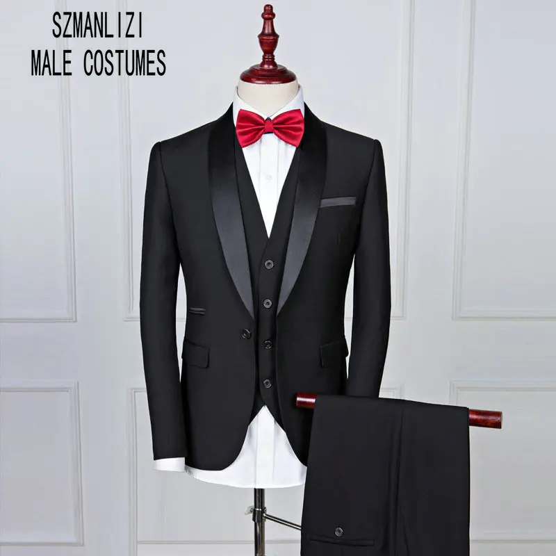as picture Slim Fit мужские белые костюмы жениха 3 шт. торжественное платье свадебный мужской костюм набор Мужские свадебные костюмы смокинг для шафера, жениха - Цвет: as picture