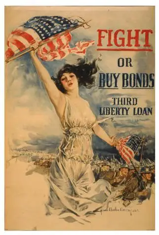 fight or buy bonds vintage AMERICAN FLAG PATRIOTIC SILK POSTER Decorative painting 24x36inch | Дом и сад