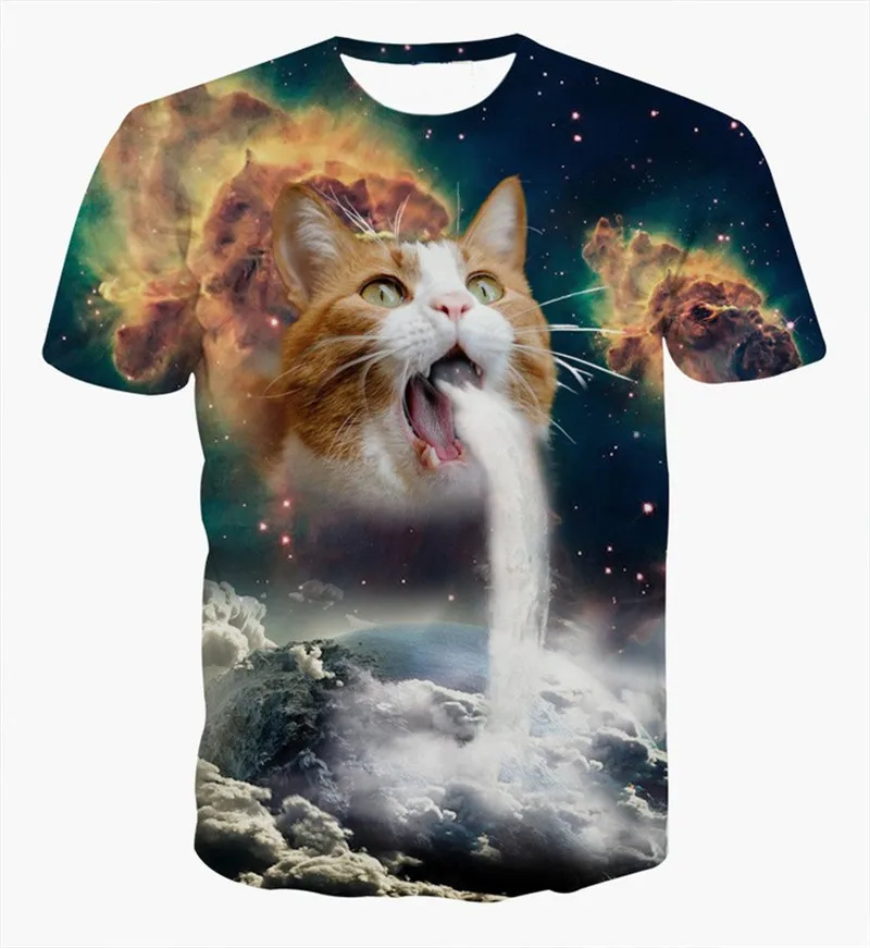 Солнечный котенок футболка Cat рвота водопад на земле Яркие 3D кошка Galaxy Туманность