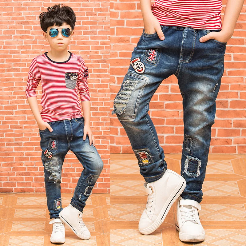 Модные джинсы для мальчиков весна-осень брюки джинсовые штаны детей детская