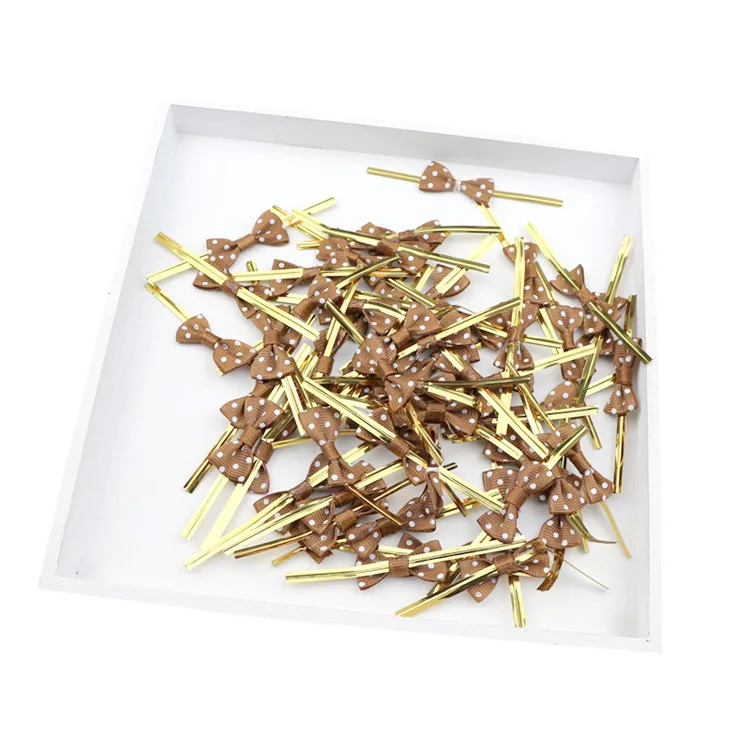 Coffee Twist Ties 50 шт. в горошек с бантом металлические закрученные стяжки уплотнительная проволока Виолончель леденец подарочная упаковка для конфет сумки крепеж уплотнительные фиксированные стяжки - Цвет: Coffee Twist Ties