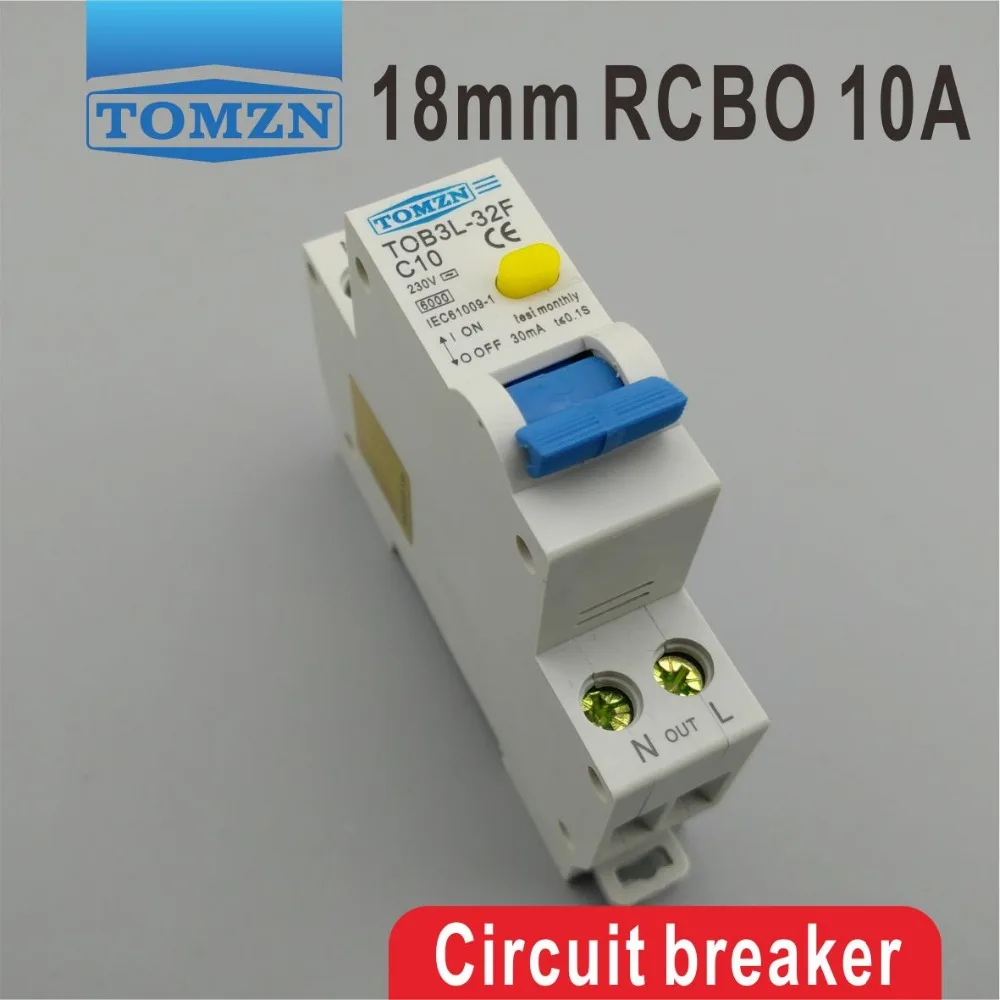 TOB3L 32F 18 мм RCBO 10A 1P + N 6KA автоматический выключатель остаточного тока с защитой от