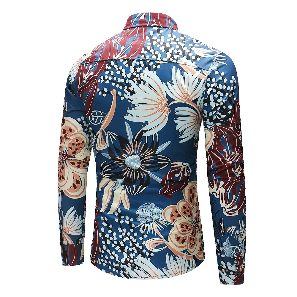 Men Flower Shirts Long Sleeve Shirts Slim Fit Men 3D Printed Shirts Spring Autumn Casual Hawaiian Shirts for Mens Clothing