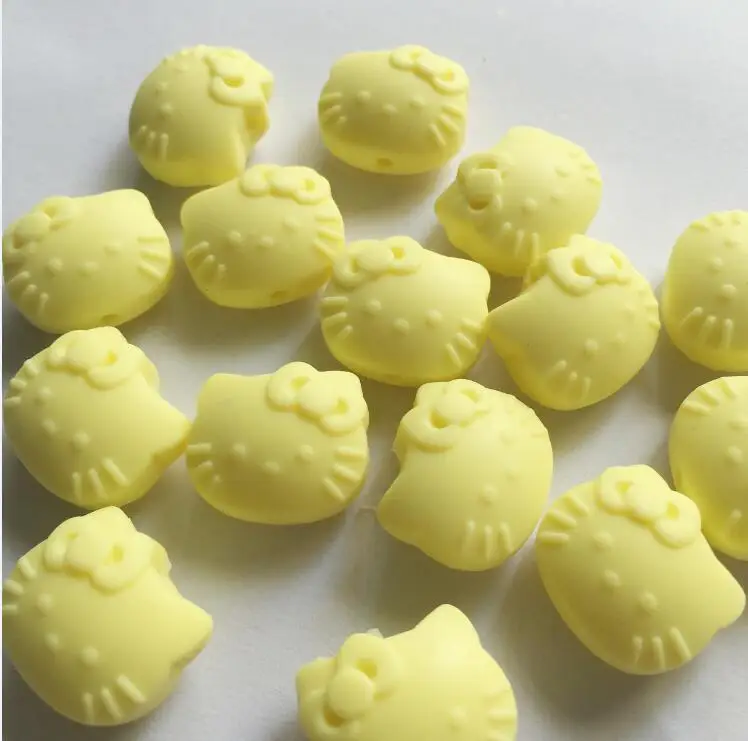 baby yellow 20 шт./лот мультфильм hello kitty Силиконовый бисер ребенок Прорезывание Зубов Бисер безопасный пищевой сорт для кормления Жевательная Кошка Китти Силиконовые Бусины - Цвет: baby yellow