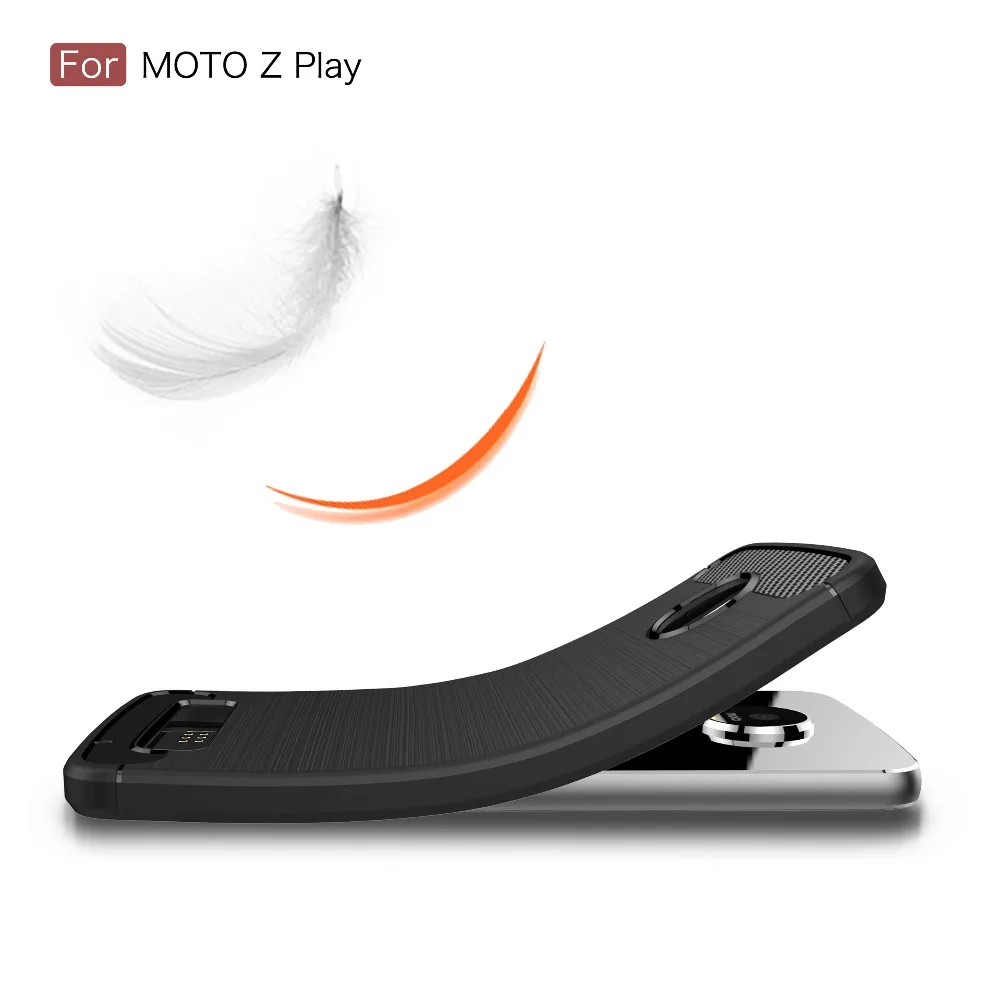 Углерода Волокно для Moto Z Play чехол мягкий силиконовый противоскользящей