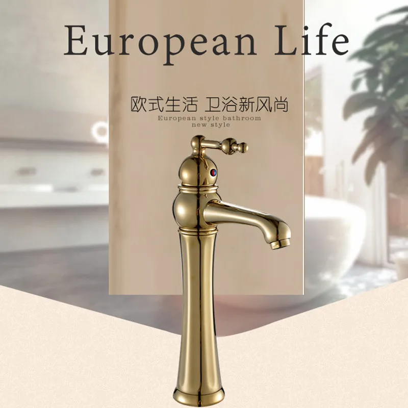 

Free Shipping Deck mounted Gold bathroom mixer tap with single handle classic bathroom basin sink faucet for golden basin faucet