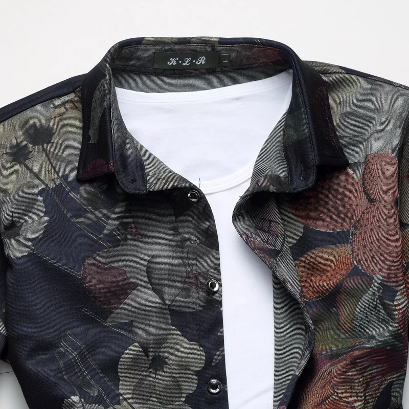 Brands Men Long-Sleeved Flower Shirt Large Size S-7XL Fashion Casual Male Cotton and Polyester Fabric Camisa | Мужская одежда
