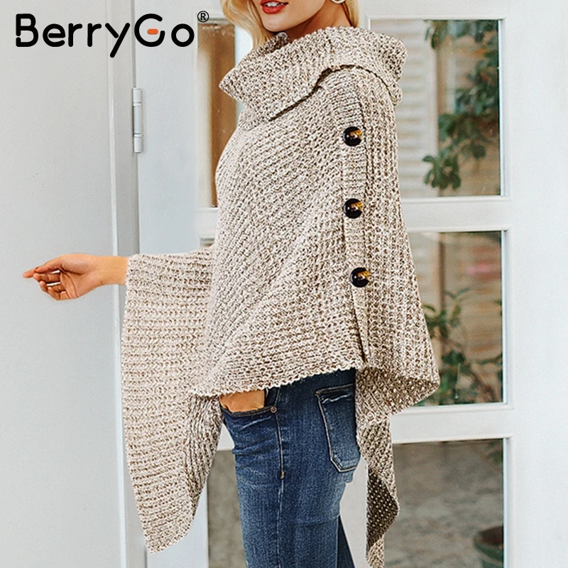 Женский вязаный свитер BerryGo с высоким воротом на кнопках | Женская одежда