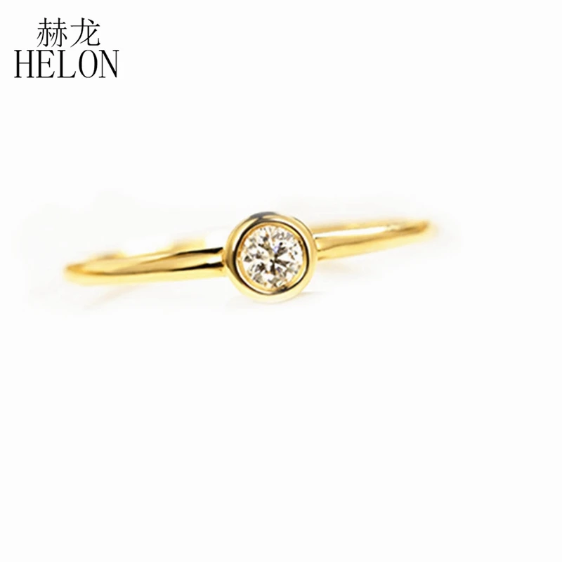 HELON Solid 14 K/585 Желтое золото круглый 0.3CT Moissanite кольцо искусственный бриллиант свадебное кольцо для женщин кольцо модный подарок для ювелирных изделий