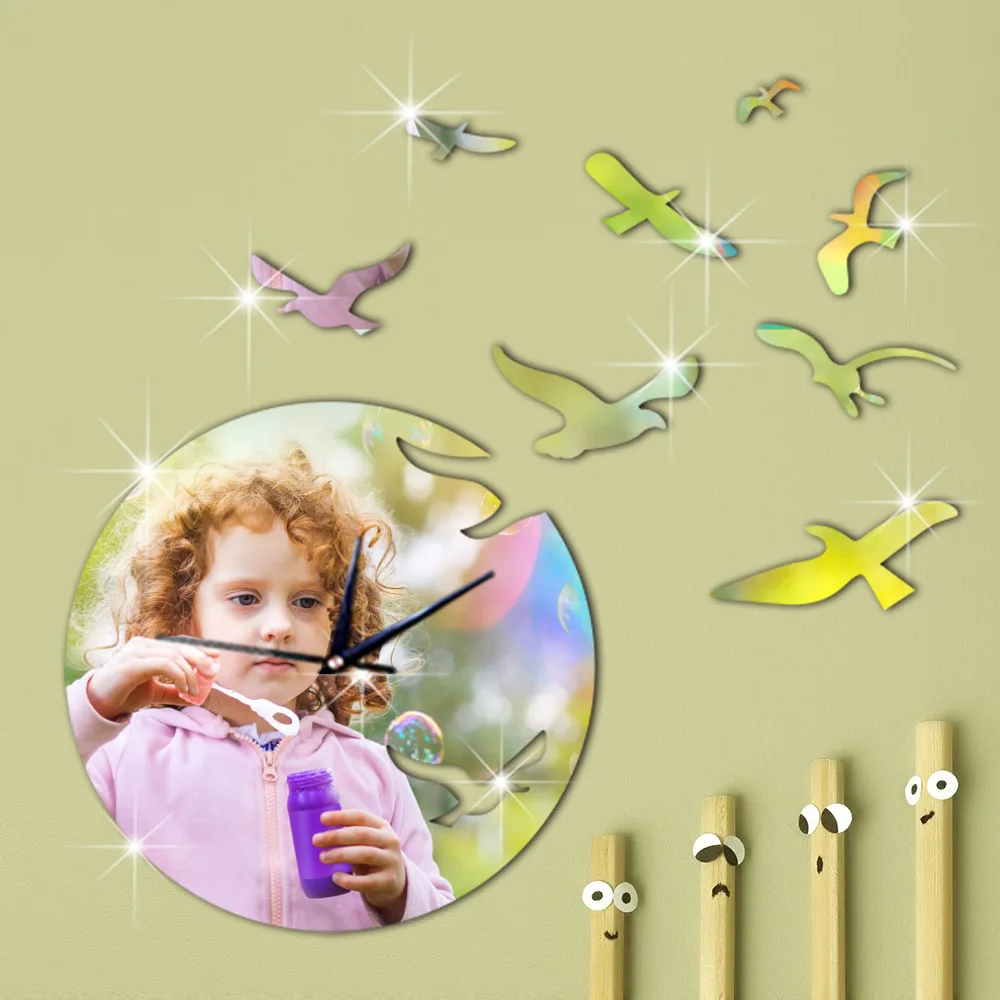 Зеркальные часы с объемным рисунком чайки летающие на закате большие