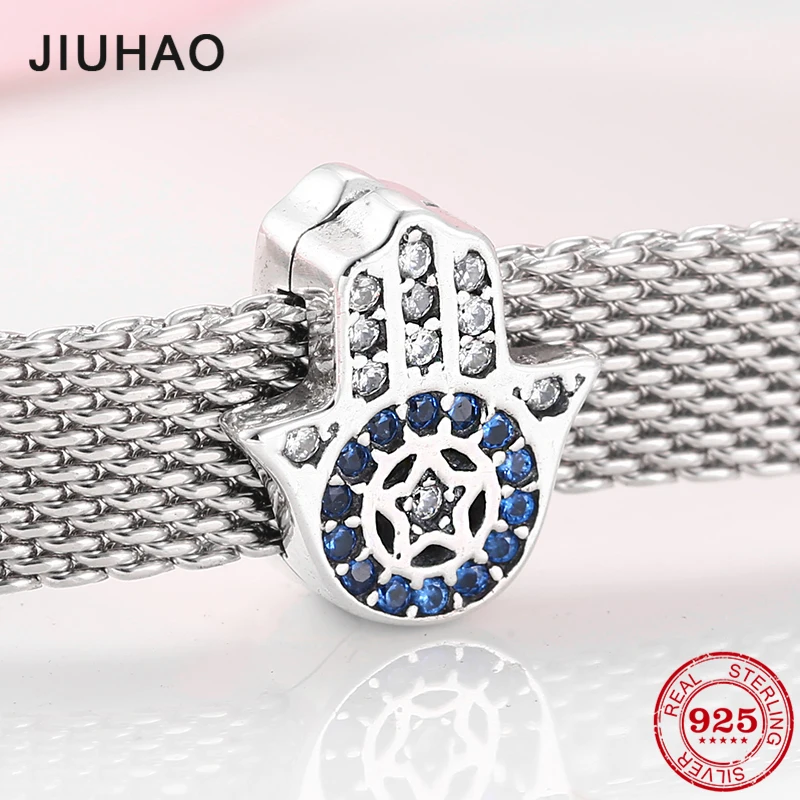925 стерлингового серебра Lucky magic blue Hand of Fatima Бисер для ювелирных изделий подходит