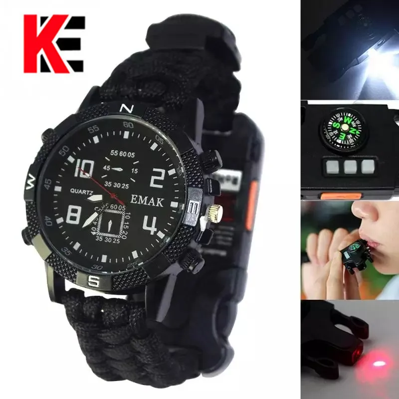 Открытый EDC Кемпинг многофункциональные часы выживания компас термометр