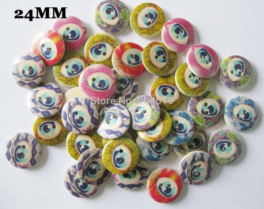 

WB0239 150pcs/lot botones decorativos 24mm&25mm EYE printed Round botones de madera craft buttons
