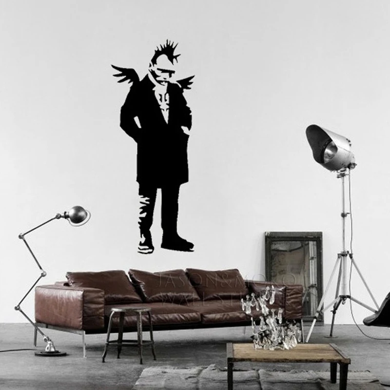 Крутая виниловая настенная наклейка Banksy в стиле панк с ангельскими крыльями