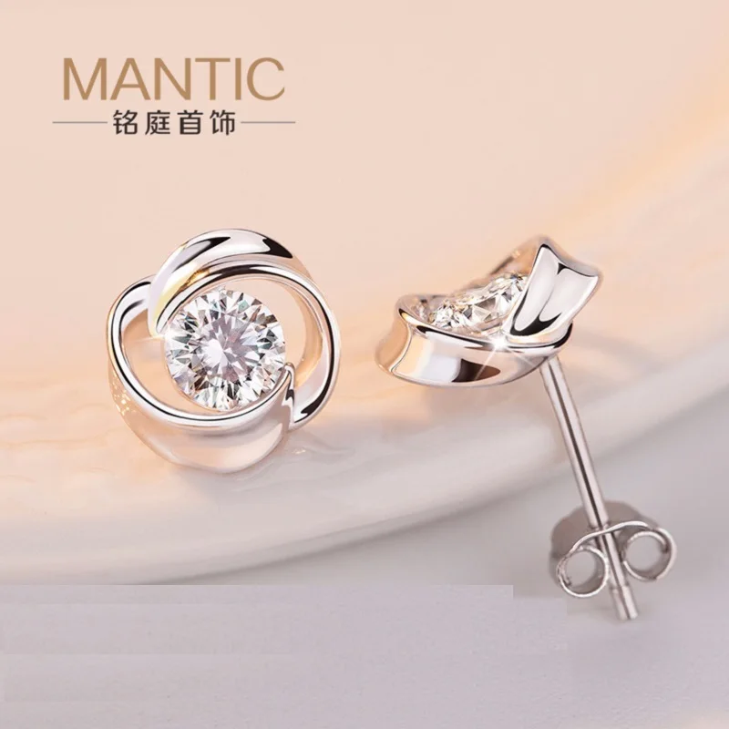Authentic 925 Sterling Silver Beautiful fashion roses Clear CZ Stud Earrings for Women Fine Jewelry Bijoux MT0031 | Украшения и