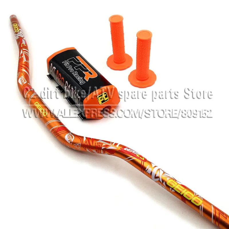 Orange Руль для мотоцикла с накладками, рукоятка 1-1/" для грязи, питбайк, кроссовый скутер, подходит для китайского велосипеда Kayo - Цвет: Orange