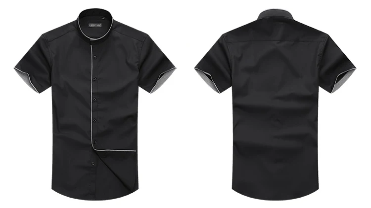 Воротник-стойка короткий рукав рубашки хлопок Для мужчин летние рубашки Slim Fit