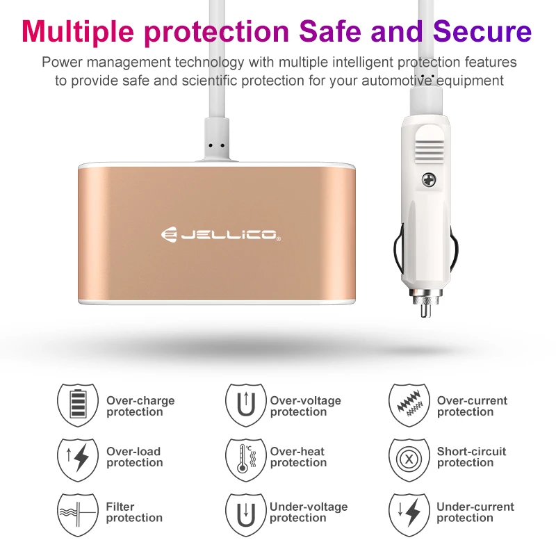 Jellico 3 1 а прикуривателя и 2 USB быстрой зарядки для Iphone X 8 7 Plus Samsung S9 S8 мобильных