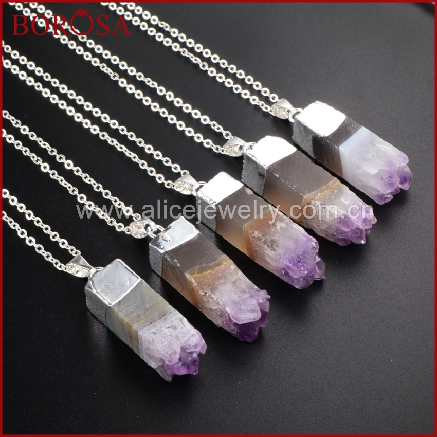 BOROSA 5 шт. серебряный цвет Природный пурпурный кристалл Кристал острый бар кулон