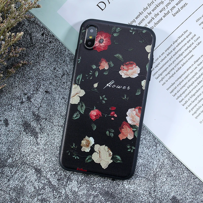 1pcs Case For iPhone XS 3D Relief Silicon Matte Floral Cases X XR Max 5S SE 7 8 6S Plus Luxury TPU Pattern Covers |