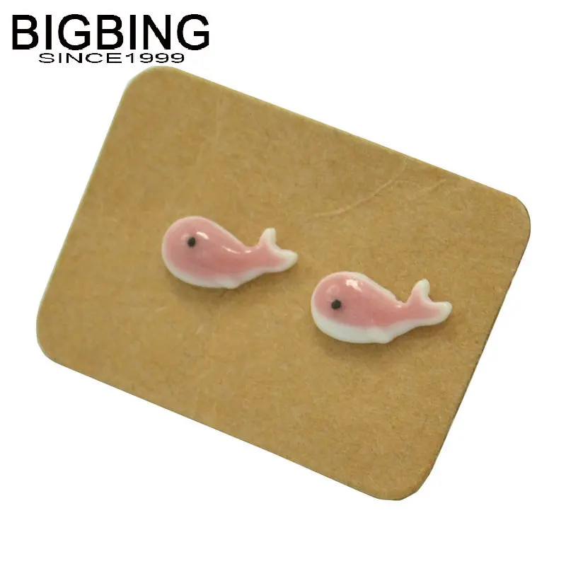 K070 BIGBING ювелирные изделия, модные керамические серьги-гвоздики ручной работы розового, голубого и зеленого цветов в виде Кита, модные женские серьги, модные ювелирные изделия - Окраска металла: pink