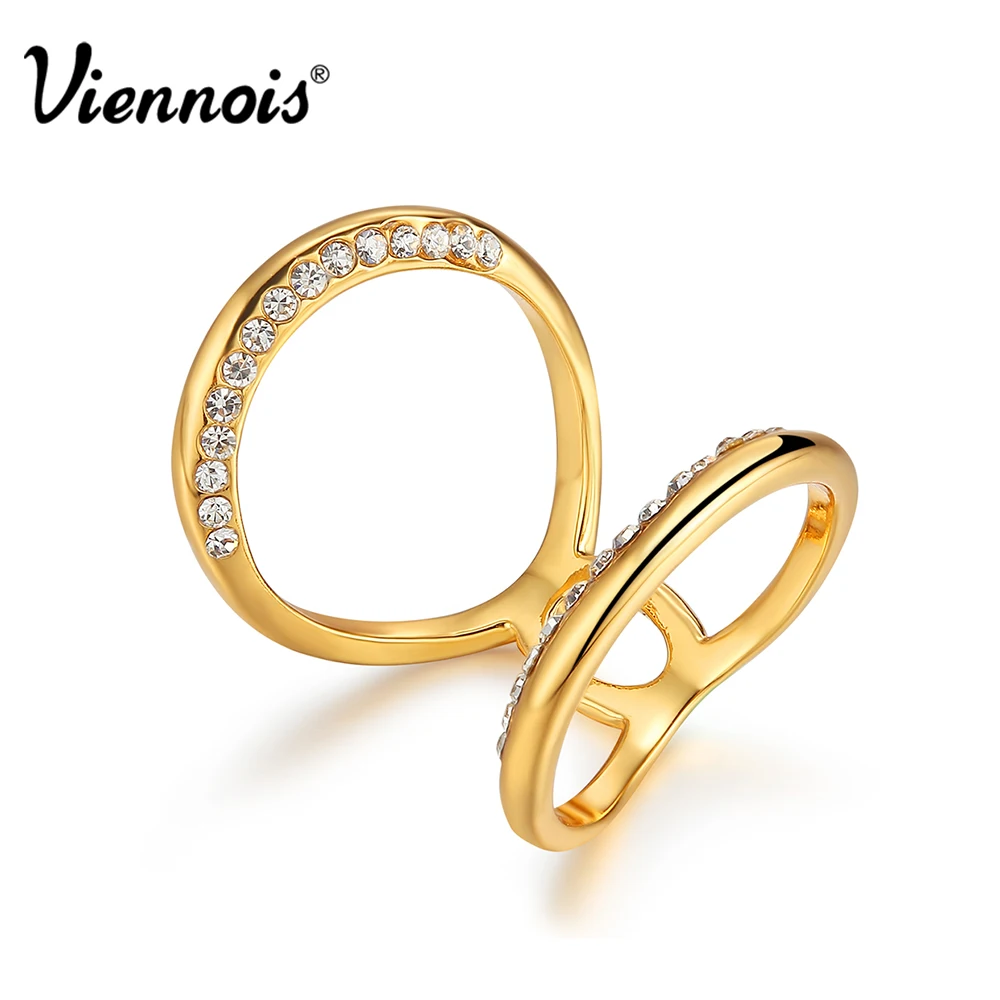 Viennois модные кольца с двойным кольцом для женщин золотого цвета стразы женское