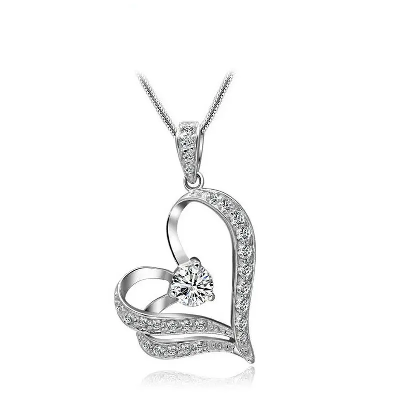 Модное очаровательное серебряное металлическое ожерелье в форме двойного сердца со стразами для женщин и девочек, свадебное ожерелье в подарок
