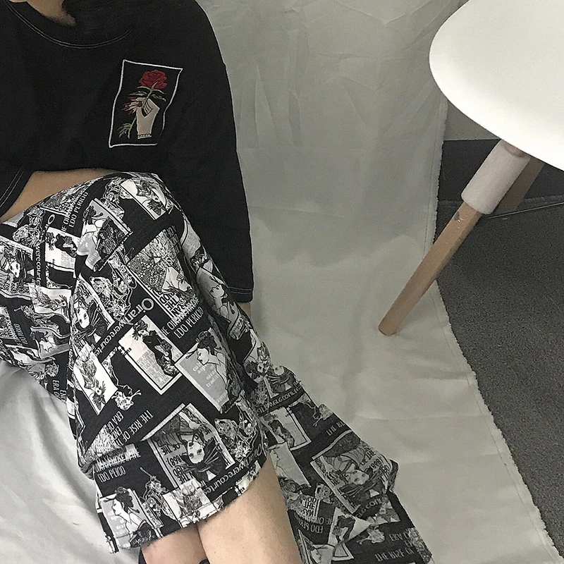 YouGeMan Jupe Femme Летняя женская длинная юбка корейский стиль Ulzzang Harajuku винтажный принт уличная высокая талия юбки женские