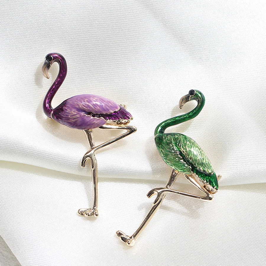 2017 Fashion Jewelry New Design Purple Enamel Pin Cute Crystal Flamingo Brooch Broches Vintage Animal Birds Brooches For Women | Украшения