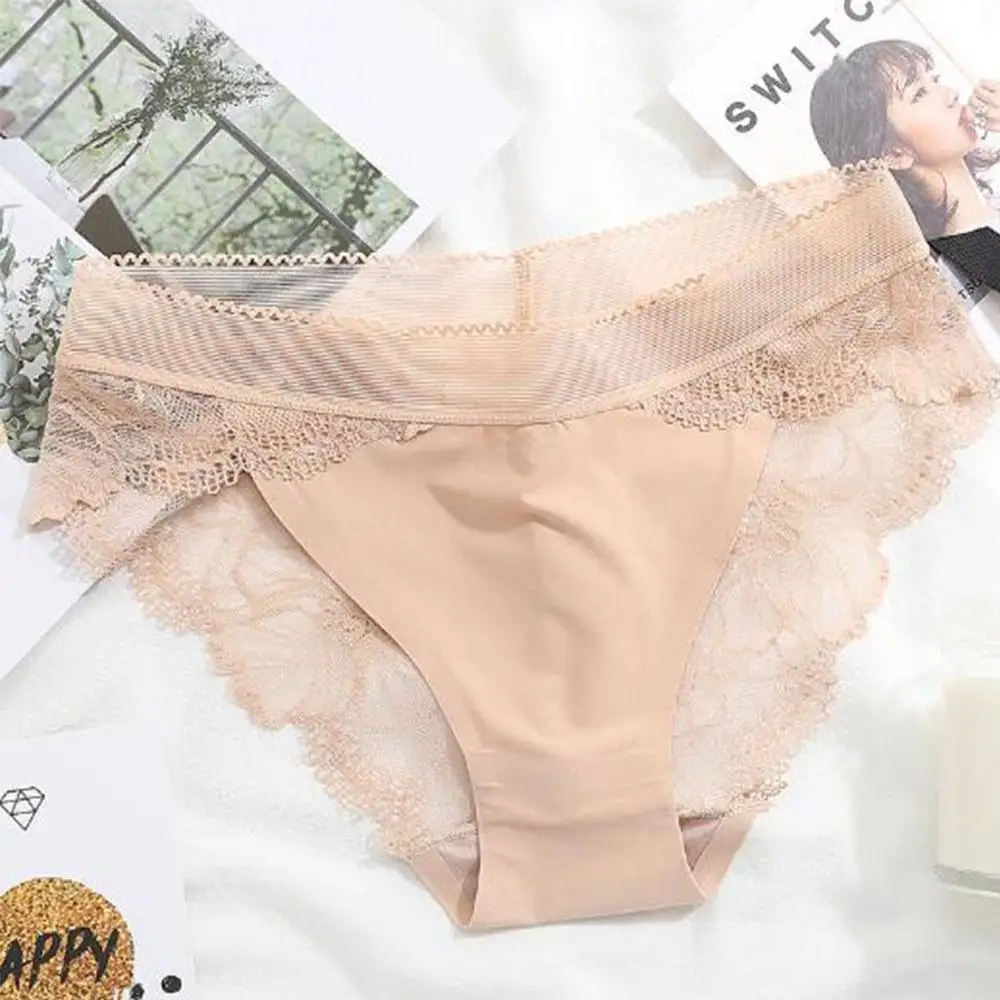 nude Изящные женские роскошные трусы, дышащие кружевные сексуальные трусики, трусы с низкой талией, нижнее белье, шелковое нижнее белье с дырочками размера плюс - Цвет: nude