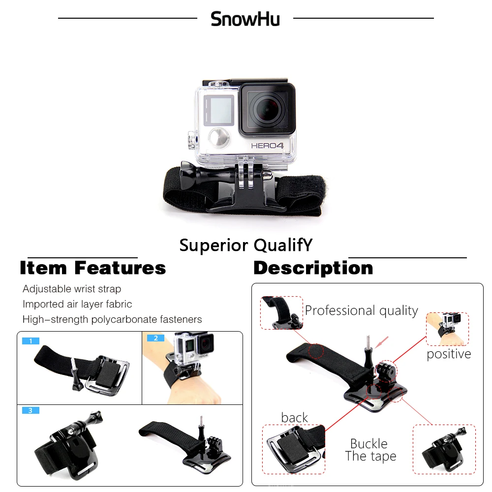 SnowHu Новинка для Yi 4K Аксессуары Черный Эластичный регулируемый ремешок на