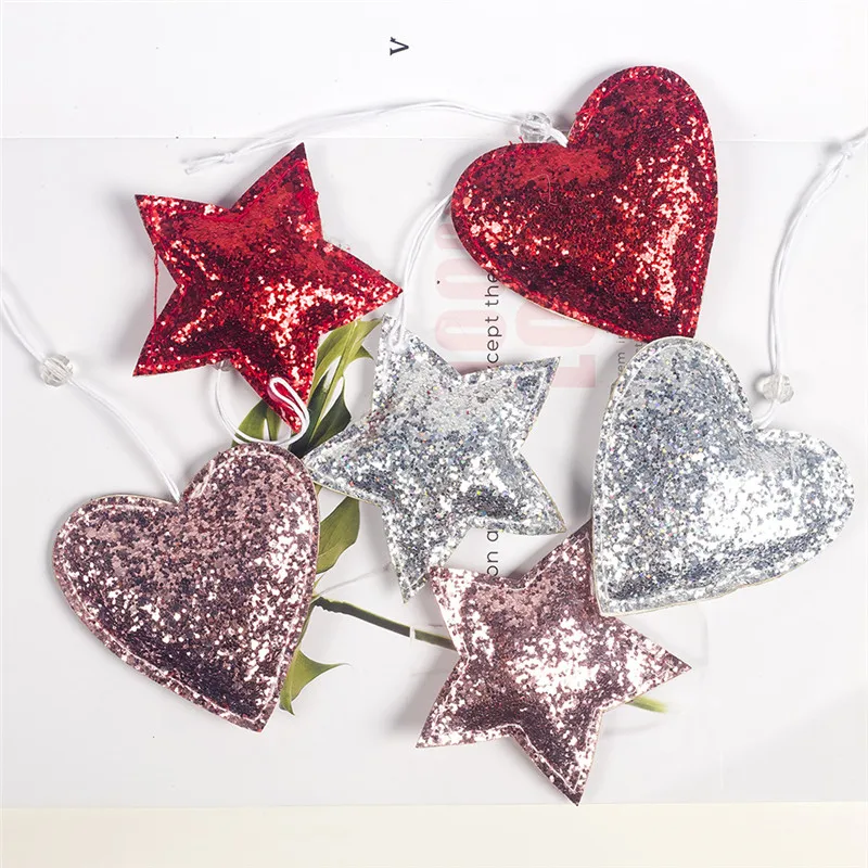 

New 3Pcs/set Christmas Decorations Fabric Sequins Pentagram Love Pendant Christmas Tree Ornament Xmas Decoration