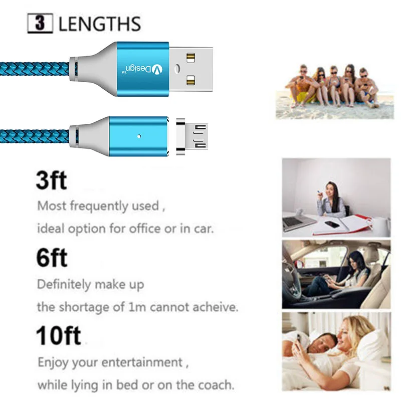3 ~ 10 футов Type C Магнитный USB адаптер плетеная тесьма сильный кабель зарядный шнур