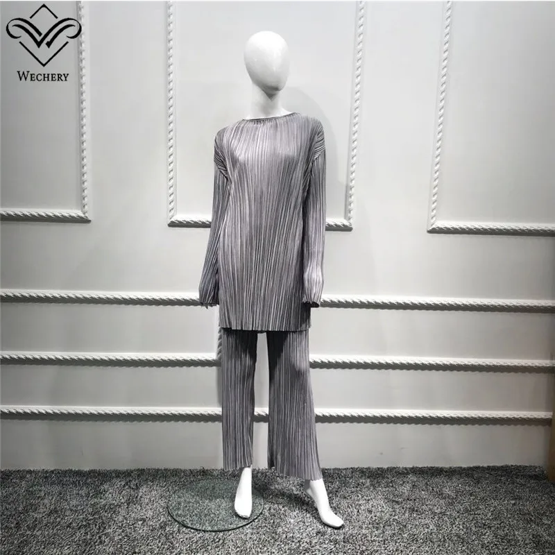 Wechery полосатый abaya набор для женщин jilbaw турецкая исламская одежда Черный Фиолетовый Зеленый Серый Плюс Размер Топы Брюки