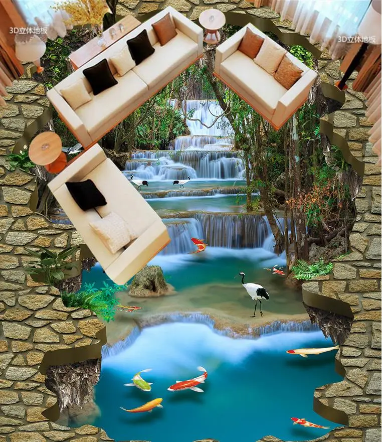 Водопад пол обои 3d для ванных комнат пользовательские фото самоклеящиеся 3D