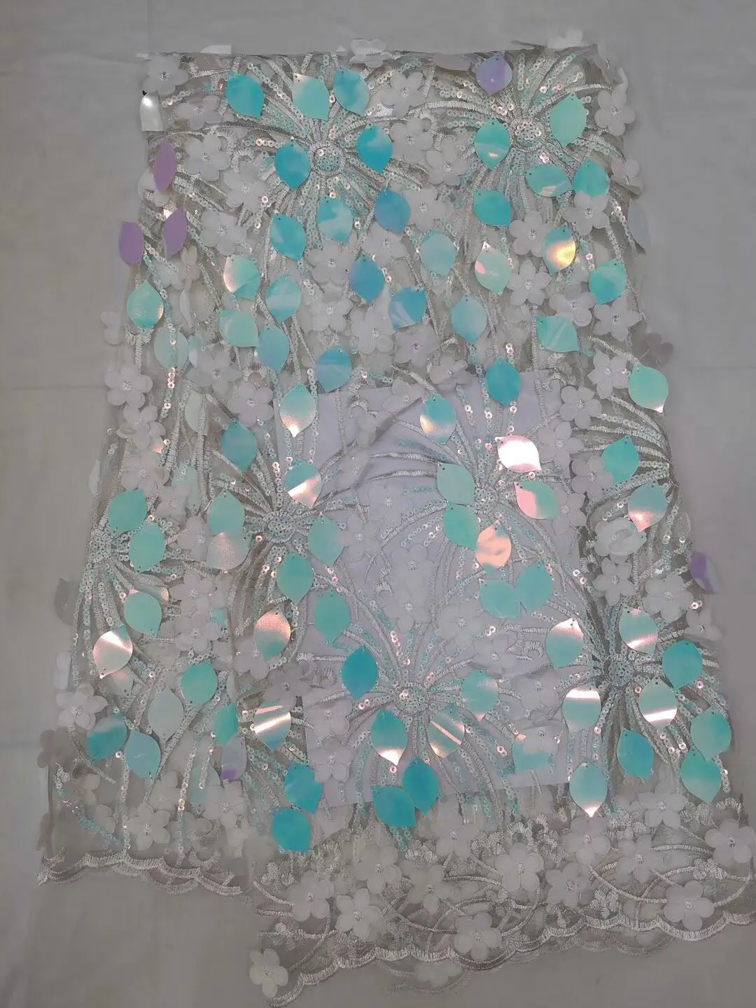 Африканская кружевная ткань Новое предложение Вышитое платье из тюля с 3D пайетками Зеленые Леди FJ32701 on.
