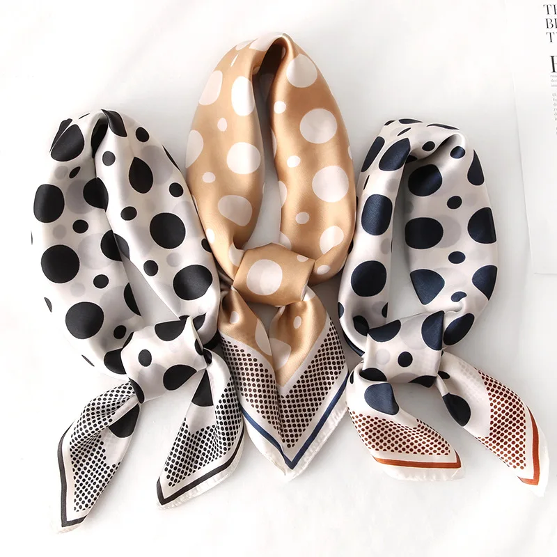 

New Polka dot small square scarf female wild silk summer decoration sunscreen small silk scarf bag with stewardess scarf