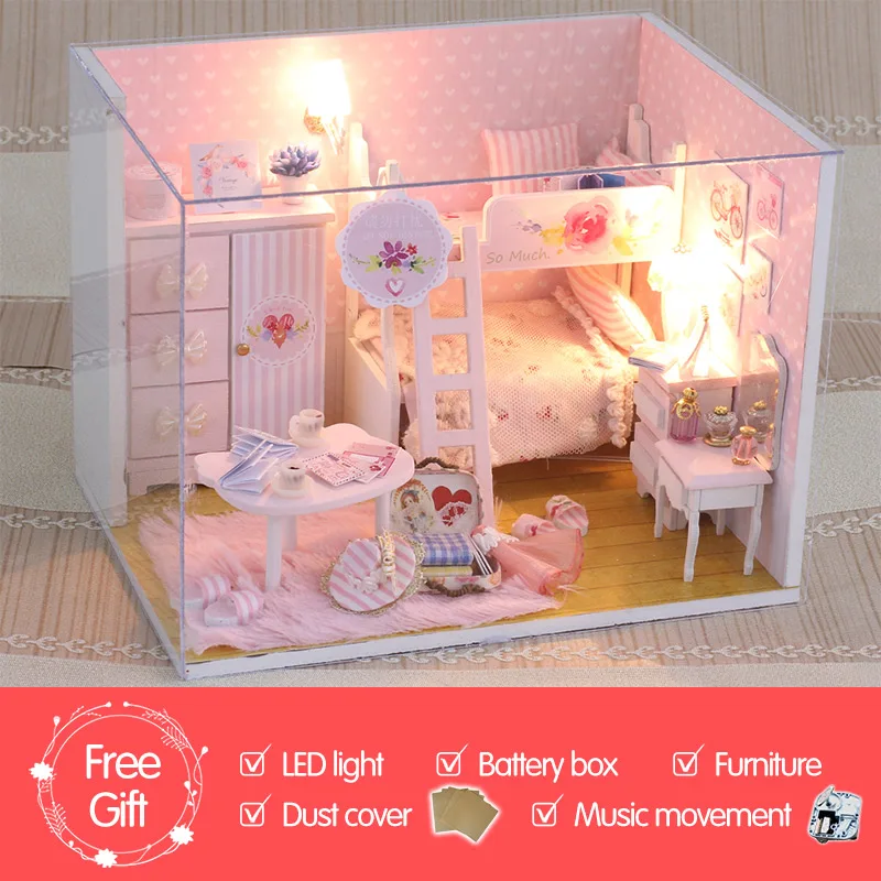 With Musical movemen Diy Головоломка 3D миниатюрная кукольная мебель модель деревянная Кукольный дом миниатюрная DIY сборка игрушек для детей подарки на день рождения - Цвет: With Musical movemen