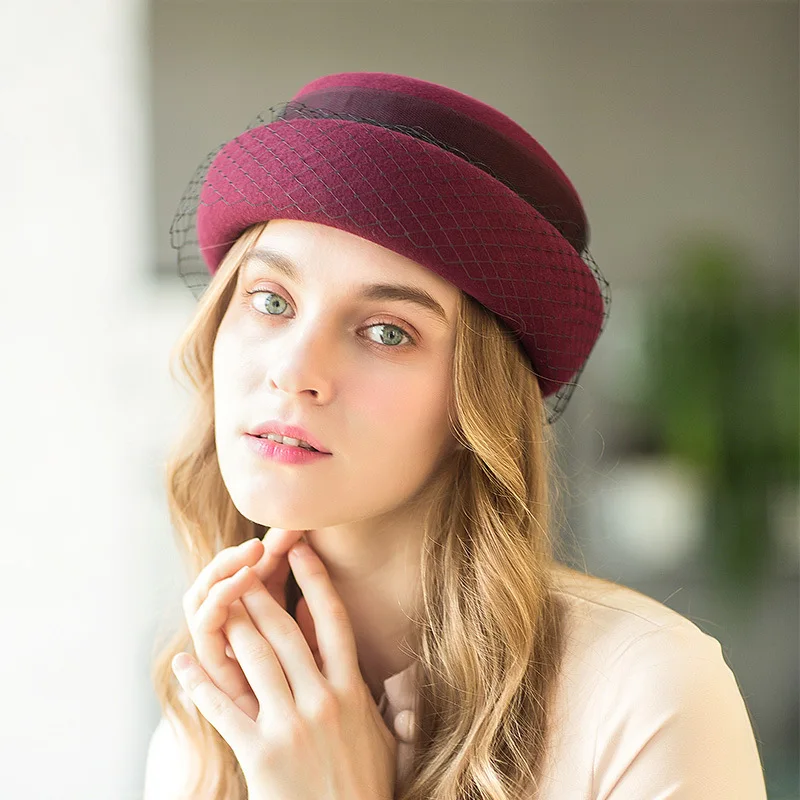 Берет женский из 100% шерсти винтажная шляпа в стиле ретро сетчатый для свадьбы