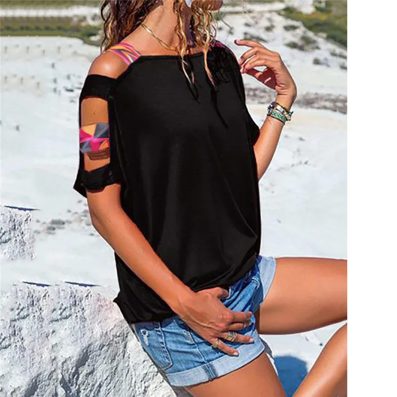 Летние женские футболки топы свободные повседневные однотонные пуловеры летняя