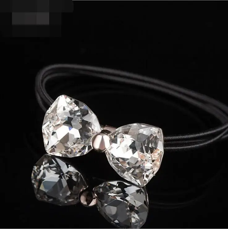 

One Piece New Clear Crystal Bowknot Rubber Bands Hairbands Tie Holders Hair Bands Rhinestone Bow Headband Hair Accessories