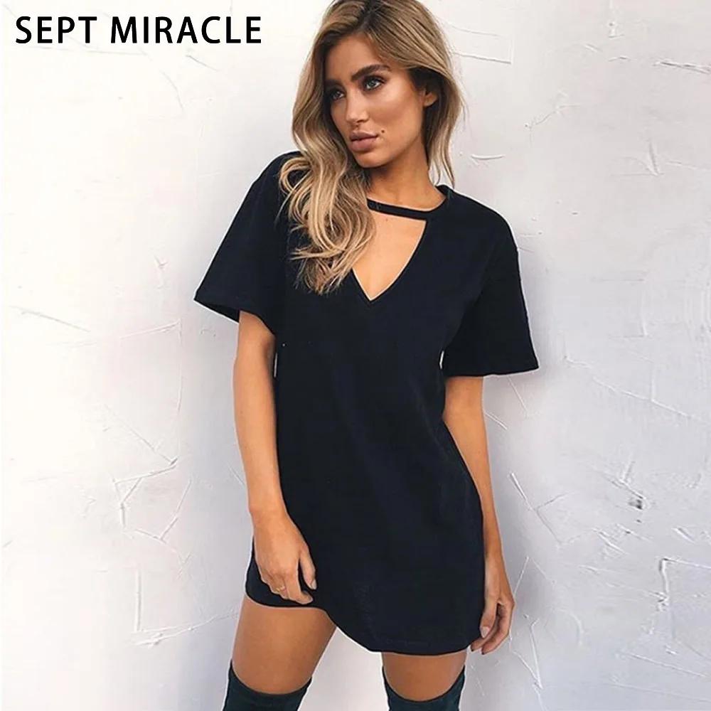 SEPT MIRACLE New Fashion T-shirt Women Cotton Short Sleeve Tops Solid V-neck Autumn Sexy Simplicity Casual Blous Female Shirt | Женская