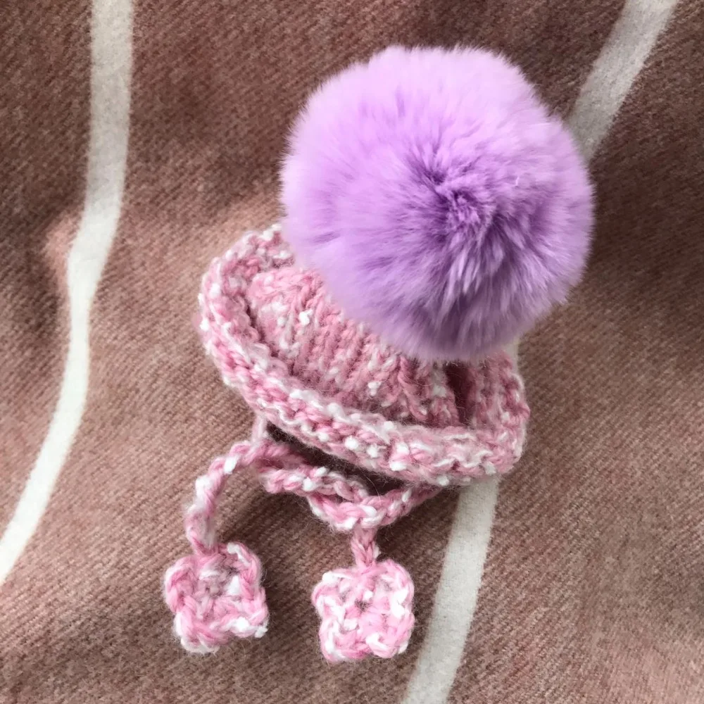 Шапки ручной работы вязаные фиолетовые пушистые шары Kawaii милые шапки для собак маленькие домашние животные кошки Мальтийская одежда для Йорка Чихуахуа Боми