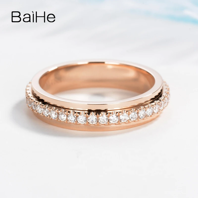 Женское кольцо с натуральным бриллиантом BAIHE розовое золото 14 к 0 43ct H/SI|Кольца| |