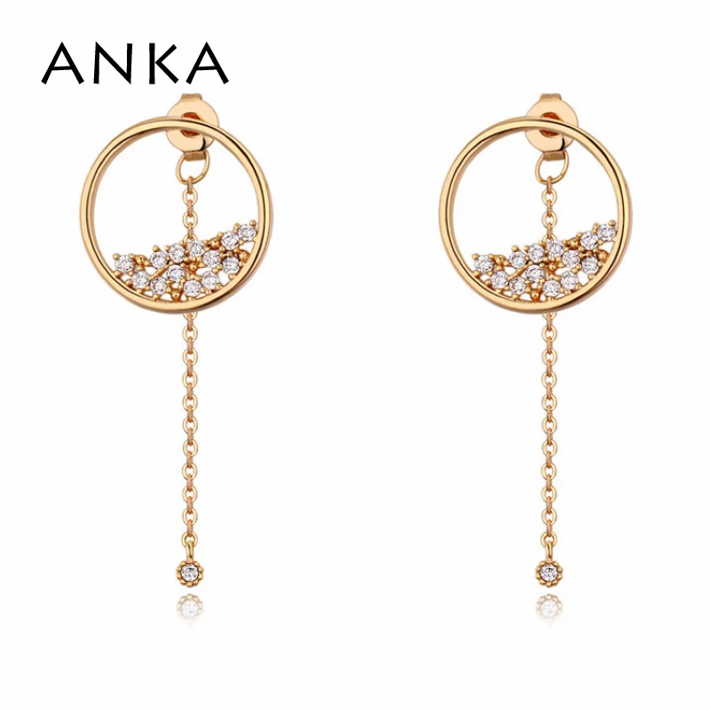 

ANKA new luxury simple round metal frame drop earrings rose gold color zirconia CZ earings fashion jewelry for women #122996