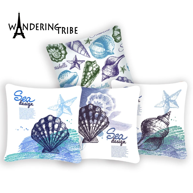 

Marine Decoration Cushion Cover Decorative Pillow Nautical Conch Ocean Sea Cushions Home Decor Pillow Cover Throw Pillows
