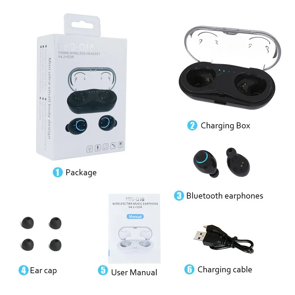 T-Gtexnik TWS Q18 Беспроводная bluetooth-гарнитура HiFi бас наушники с зарядным устройством