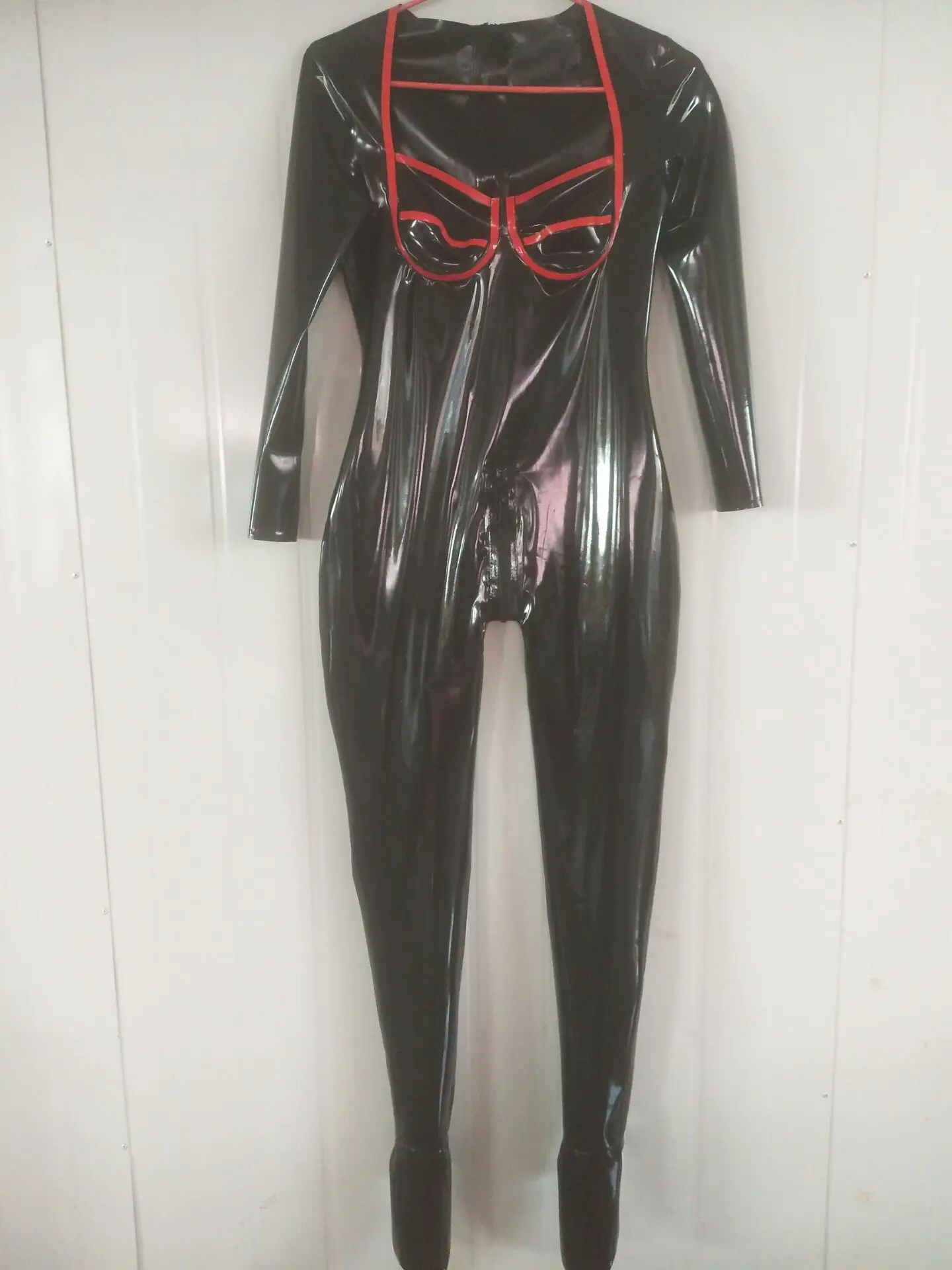100% латексная резина унисекс красный и черный плотный костюм Размер XXS-XXL |