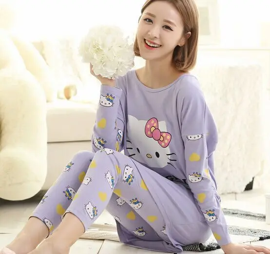 Горячая новинка Hello kitty стильные женские корейские милые пижамы свободные с