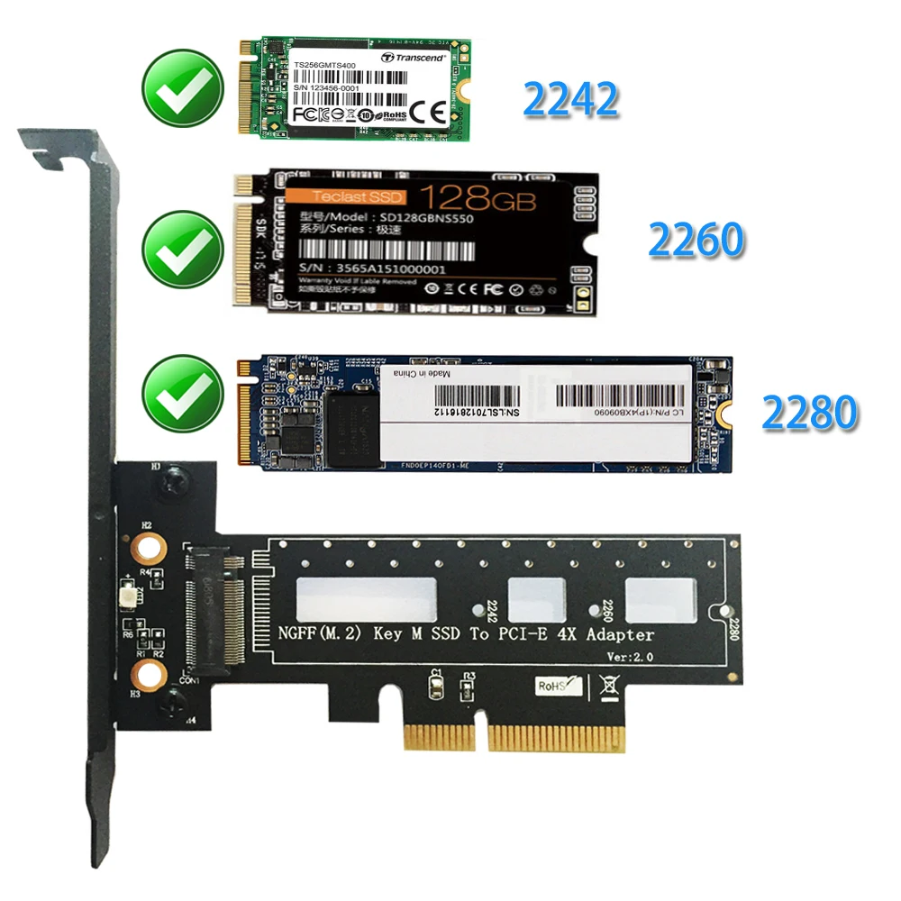 M Key M.2 для NVMe PCI e SSD NGFF типа PCIE Express 3 0 4X адаптер карта с радиатором поддержка 2242 2260